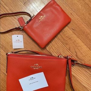 Orange Authentic Coach Crossbody and Wristlet Set